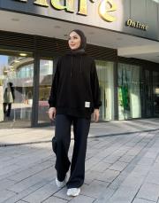 etiket detay kapüşonlu sweat siyah 3