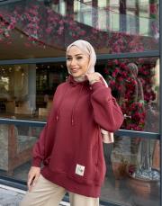 etiket detay kapüşonlu sweat bordo 3