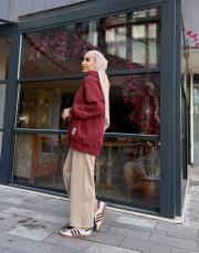 etiket detay kapüşonlu sweat bordo 4