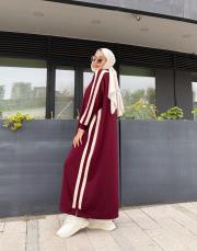 şerit detay basic elbise bordo