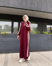 şerit detay basic elbise bordo 2