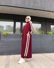 şerit detay basic elbise bordo 3