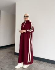 şerit detay basic elbise bordo 5