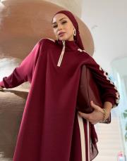 şerit detay basic elbise bordo 7