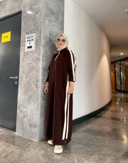 şerit detay basic elbise kahve 4