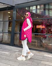 kapitone şişme yelek fuşya