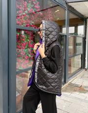 asimetrik kapitone şişme yelek siyah