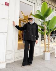 etiket detay bomber takım siyah