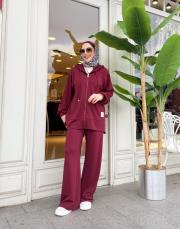 etiket detay bomber takım bordo