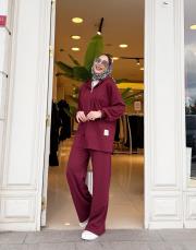 etiket detay bomber takım bordo 3