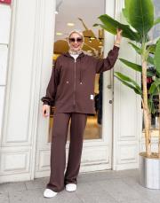 etiket detay bomber takım kahve