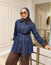 kadife detay denim ceket lacivert 2