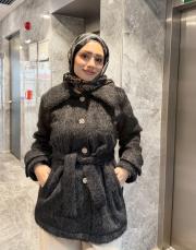 kemer detay kürk ceket siyah 2