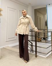 kemer detay kürk ceket bej 3