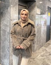 kemer detay kürk ceket kahve 2