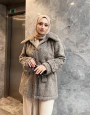 kemer detay kürk ceket kahve 4