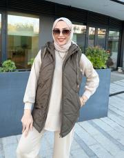 parla fermuar detay şişme yelek haki