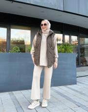 parla fermuar detay şişme yelek haki 3