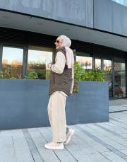 parla fermuar detay şişme yelek haki 4