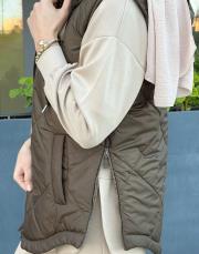 parla fermuar detay şişme yelek haki 5