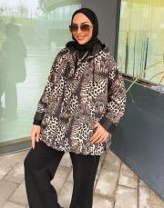 leopar desen oversize yağmurluk leopar