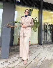 yelek pantolon takım bej 2