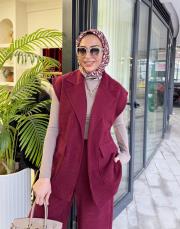 yelek pantolon takım bordo 3