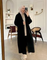 kuşaklı angora hırka siyah