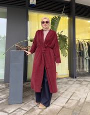 kuşaklı angora hırka bordo