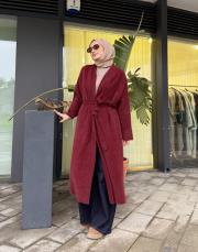 kuşaklı angora hırka bordo 2