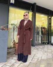 kuşaklı angora hırka kahve