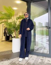 kuşaklı angora hırka lacivert