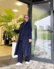 kuşaklı angora hırka lacivert 2