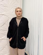 kapüşonlu basic hırka siyah