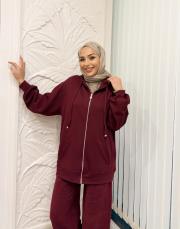 kapüşonlu basic hırka bordo