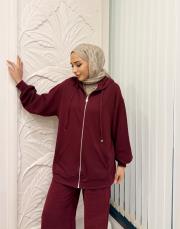 kapüşonlu basic hırka bordo 2