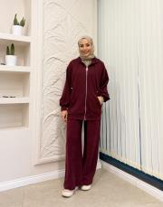 kapüşonlu basic hırka bordo 3