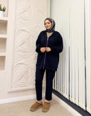 kapüşonlu basic hırka lacivert 2