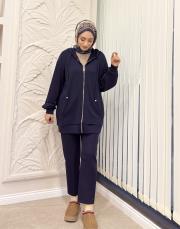 kapüşonlu basic hırka lacivert 4