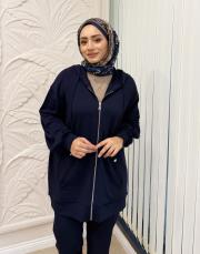 kapüşonlu basic hırka lacivert 5