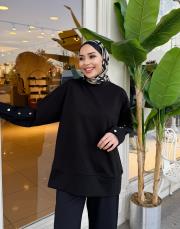 kol detay basic sweat siyah