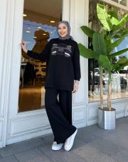 darla payetli üç iplik sweat siyah