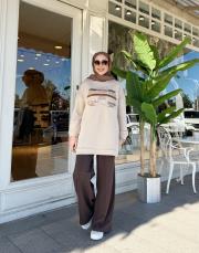 darla payetli üç iplik sweat bej