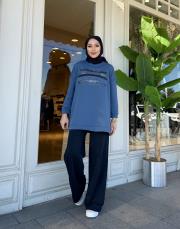 darla payetli üç iplik sweat indigo