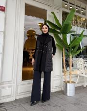 kaşe detay kapitone yelek siyah