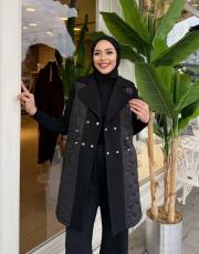 kaşe detay kapitone yelek siyah 2