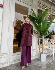 kaşe detay kapitone yelek mürdüm