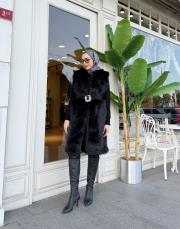 uzun kürk yelek siyah 3