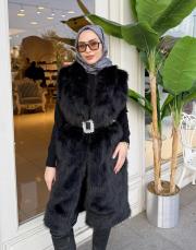 uzun kürk yelek siyah 4
