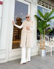 uzun kürk yelek bej